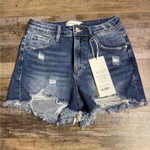 Risen Distressed Denim Shorts Size Small NWT High Rise Frayed Hem